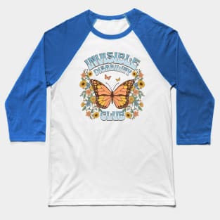 Invisible Disability Club Shirt Funny Hidden Illness Retro Butterfly Baseball T-Shirt